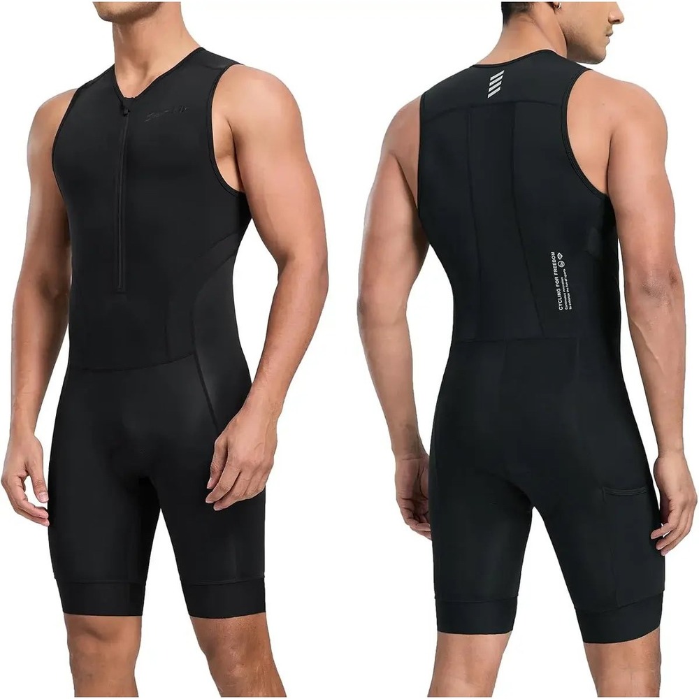 Santic Triathlon Suit Men L Black Sleeveless Padded Quick-Dry Skinsuit